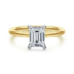 Sale Gabriel & Co. Cari - 14K White-Yellow Gold Emerald Cut Diamond Engagement Ring