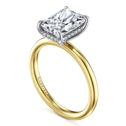 Best Gabriel & Co. Cari - 14K White-Yellow Gold Emerald Cut Diamond Engagement Ring
