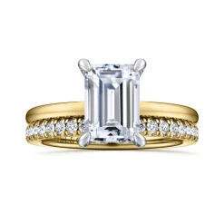 Sale Gabriel & Co. Cari - 14K White-Yellow Gold Emerald Cut Diamond Engagement Ring