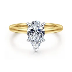 New Gabriel & Co. Cari - 14K White-Yellow Gold Pear Shape Diamond Engagement Ring