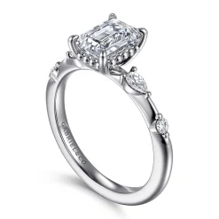 New Gabriel & Co. Carinna - 14K White Gold Emerald Cut Diamond Engagement Ring
