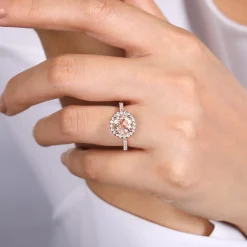Sale Gabriel & Co. Carly - 14K Rose Gold Morganite and Diamond Halo Engagement Ring