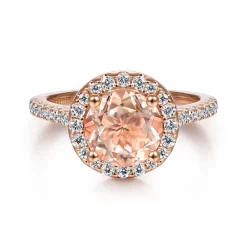 Sale Gabriel & Co. Carly - 14K Rose Gold Morganite and Diamond Halo Engagement Ring