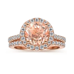 Sale Gabriel & Co. Carly - 14K Rose Gold Morganite and Diamond Halo Engagement Ring