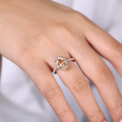 Sale Gabriel & Co. Carly - 14K Rose Gold Morganite and Diamond Halo Engagement Ring