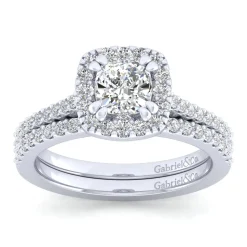 Discount Gabriel & Co. Carly - 14K White Gold Cushion Halo Diamond Engagement Ring