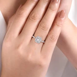 Clearance Gabriel & Co. Carly - 14K White Gold Emerald Halo Diamond Engagement Ring