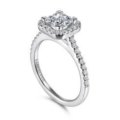 New Gabriel & Co. Carly - 14K White Gold Princess Halo Diamond Engagement Ring