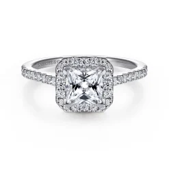 New Gabriel & Co. Carly - 14K White Gold Princess Halo Diamond Engagement Ring