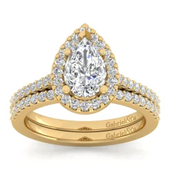 Clearance Gabriel & Co. Carly - 14K Yellow Gold Pear Shape Halo Diamond Engagement Ring