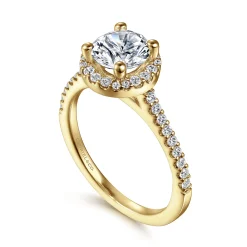 New Gabriel & Co. Carly - 14K Yellow Gold Round Halo Diamond Engagement Ring