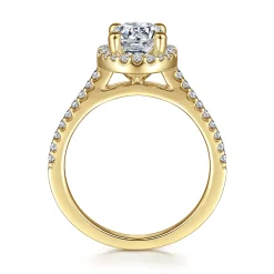 New Gabriel & Co. Carly - 14K Yellow Gold Round Halo Diamond Engagement Ring