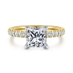 Clearance Gabriel & Co. Carmellia - 14K White-Yellow Gold Princess Cut Diamond Engagement Ring