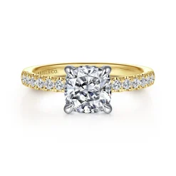 Discount Gabriel & Co. Carmellia - 14K White-Yellow Gold Cushion Cut Diamond Engagement Ring