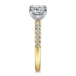 Discount Gabriel & Co. Carmellia - 14K White-Yellow Gold Cushion Cut Diamond Engagement Ring