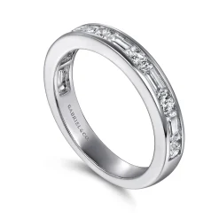 Best Gabriel & Co. Caro - 14K White Gold Channel Baguette and Round Diamond Anniversary Band - 0.8 ct
