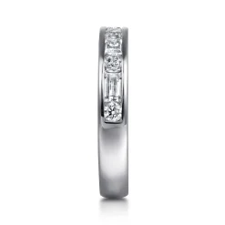 Best Gabriel & Co. Caro - 14K White Gold Channel Baguette and Round Diamond Anniversary Band - 0.8 ct