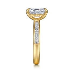 New Gabriel & Co. Carolie - 14K Yellow Gold Emerald Cut Channel Set Baguette Diamond Engagement Ring