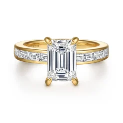 New Gabriel & Co. Carolie - 14K Yellow Gold Emerald Cut Channel Set Baguette Diamond Engagement Ring
