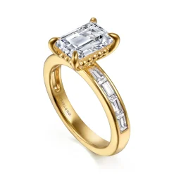 New Gabriel & Co. Carolie - 14K Yellow Gold Emerald Cut Channel Set Baguette Diamond Engagement Ring