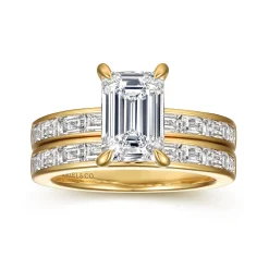 New Gabriel & Co. Carolie - 14K Yellow Gold Emerald Cut Channel Set Baguette Diamond Engagement Ring