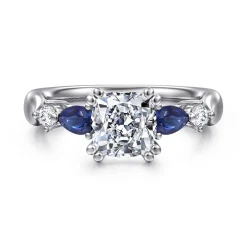 Clearance Gabriel & Co. Carrie - 14K White Gold Cushion Cut Five Stone Sapphire and Diamond Engagement Ring
