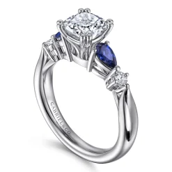 Clearance Gabriel & Co. Carrie - 14K White Gold Cushion Cut Five Stone Sapphire and Diamond Engagement Ring