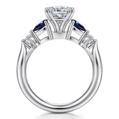 Clearance Gabriel & Co. Carrie - 14K White Gold Cushion Cut Five Stone Sapphire and Diamond Engagement Ring