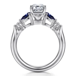 Gabriel & Co. Carrie - 14K White Gold Emerald Cut Five Stone Sapphire and Diamond Engagement Ring