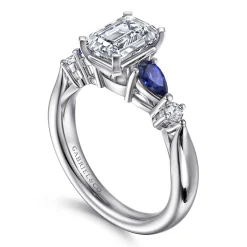 Gabriel & Co. Carrie - 14K White Gold Emerald Cut Five Stone Sapphire and Diamond Engagement Ring
