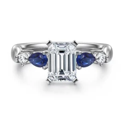 Gabriel & Co. Carrie - 14K White Gold Emerald Cut Five Stone Sapphire and Diamond Engagement Ring