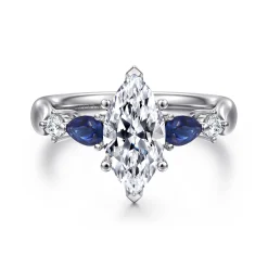 Gabriel & Co. Carrie - 14K White Gold Marquise Shape Five Stone Sapphire and Diamond Engagement Ring