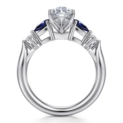 Gabriel & Co. Carrie - 14K White Gold Marquise Shape Five Stone Sapphire and Diamond Engagement Ring