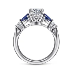Hot Gabriel & Co. Carrie - 14K White Gold Oval Five Stone Sapphire and Diamond Engagement Ring