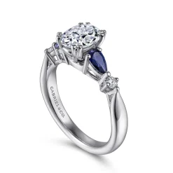 Hot Gabriel & Co. Carrie - 14K White Gold Oval Five Stone Sapphire and Diamond Engagement Ring