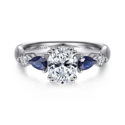 Hot Gabriel & Co. Carrie - 14K White Gold Oval Five Stone Sapphire and Diamond Engagement Ring