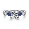 Best Gabriel & Co. Carrie - 14K White Gold Princess Cut Five Stone Sapphire and Diamond Engagement Ring