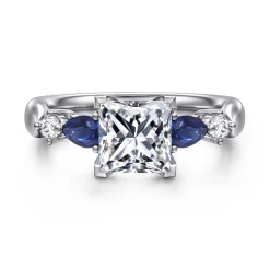 Best Gabriel & Co. Carrie - 14K White Gold Princess Cut Five Stone Sapphire and Diamond Engagement Ring
