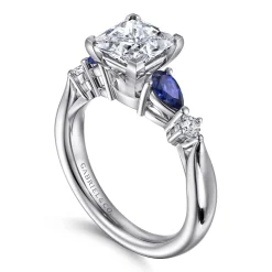 Best Gabriel & Co. Carrie - 14K White Gold Princess Cut Five Stone Sapphire and Diamond Engagement Ring