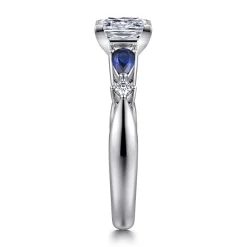 Best Gabriel & Co. Carrie - 14K White Gold Princess Cut Five Stone Sapphire and Diamond Engagement Ring