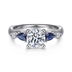 Outlet Gabriel & Co. Carrie - 14K White Gold Round Five Stone Sapphire and Diamond Engagement Ring