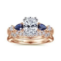 New Gabriel & Co. Carrie - 14K White-Rose Gold Oval Five Stone Sapphire and Diamond Engagement Ring