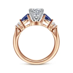 New Gabriel & Co. Carrie - 14K White-Rose Gold Oval Five Stone Sapphire and Diamond Engagement Ring