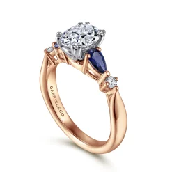 New Gabriel & Co. Carrie - 14K White-Rose Gold Oval Five Stone Sapphire and Diamond Engagement Ring