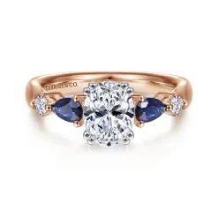 New Gabriel & Co. Carrie - 14K White-Rose Gold Oval Five Stone Sapphire and Diamond Engagement Ring