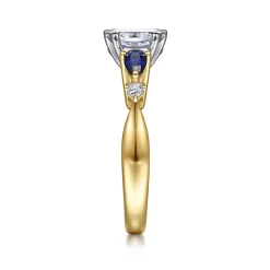 Best Gabriel & Co. Carrie - 14K White-Yellow Gold Oval Five Stone Sapphire and Diamond Engagement Ring