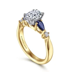 Best Gabriel & Co. Carrie - 14K White-Yellow Gold Oval Five Stone Sapphire and Diamond Engagement Ring