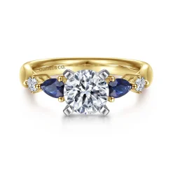 Online Gabriel & Co. Carrie - 14K White-Yellow Gold Round Five Stone Sapphire and Diamond Engagement Ring