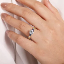Online Gabriel & Co. Carrie - 14K White-Yellow Gold Round Five Stone Sapphire and Diamond Engagement Ring