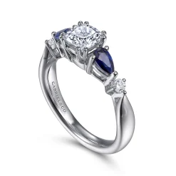 Sale Gabriel & Co. Carrie - Platinum Cushion Cut Five Stone Sapphire and Diamond Engagement Ring